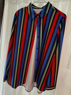 Colorful Vertical Striped Button-Up Shirtiwoouqqqqqwooutwopryr Ty try I try try